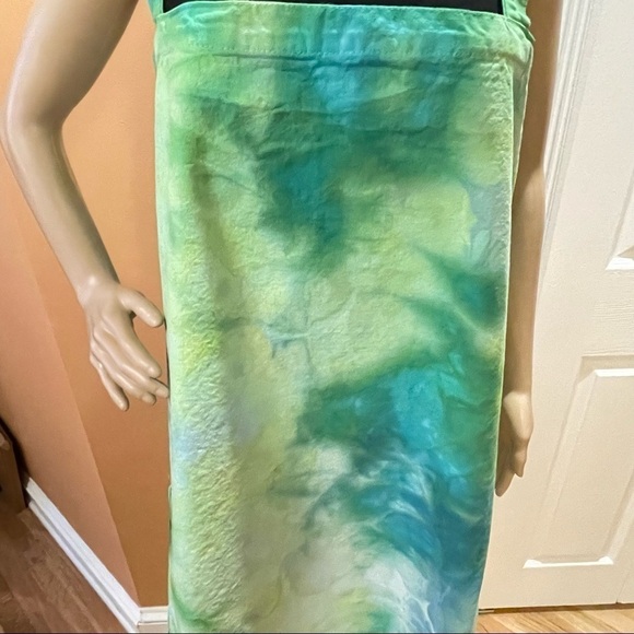 Tie Dye large Japanese wrap around apron with matching toque chef's hat green - Picture 3 of 7